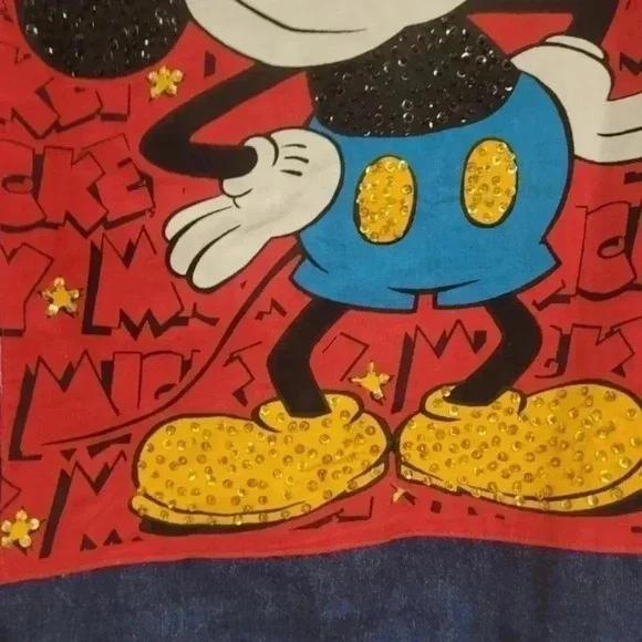 Mickey & Co , Upcycled  Denim Jacket Mickey Mouse Embellished Back Patch - Picture 7 of 10